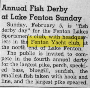 Bay Port Resort (Fenton Yacht Club) - Feb 02 1956 Article